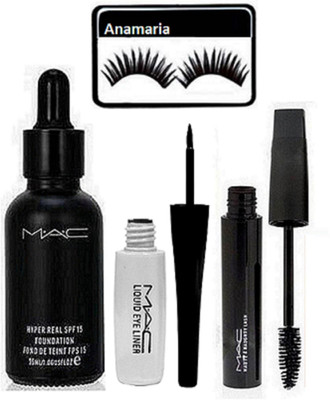 

anamaria Eyelashes & Mac Hyper Real Foundation & Waterproof Eyeliner+Mascara(Set of 4)