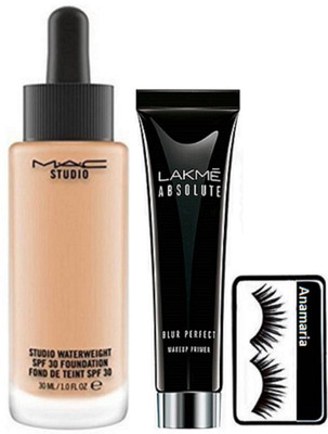 

anamaria Eyelashes & Lakme Absolute Blur Perfect Makeup Primer & Studio Water Weight Foundation(Set of 3)