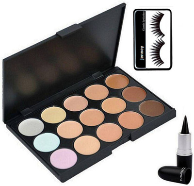 

jenney Eyelashes, Mac Stick Kajal, 15 Shade Concealer Palette(Set of 3)