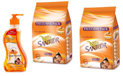 

santoor soap set (100x4)2setand handwash 215x1pc(Set of 9)