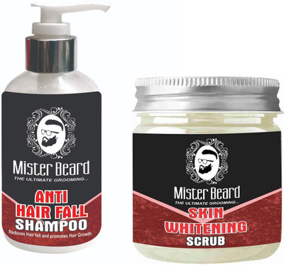 

Mister Beard Anti Hair Fall Shampoo 200ml WITH Skin Whitening Scrub 100g(Set of 2)