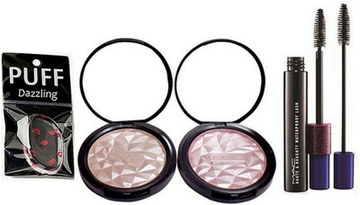 

Dazzling Silicon Puff with Mac illuminator Pack Of 2 & Haute And Naughty Double Effects Mascara(Set of 4)