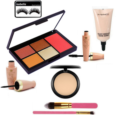 

ISABELLA Eyelashes & Nars 4 Shades Eye Shadow,1 Shade Blusher Palette & 2 Makeup Brush & Lakme 9 to 5 Eyeliner+Mascara & Compact & Select Cover Up Concealer Eyelashes|Palette|Makeup Brush 2(Set of 8)