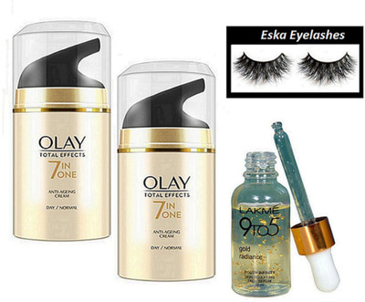 

eska Eyelashes&Olay Total Effects 7 In One Anti-Ageing Cream Pack Of 2,9to5 Gold radiance serum(Set of 4)