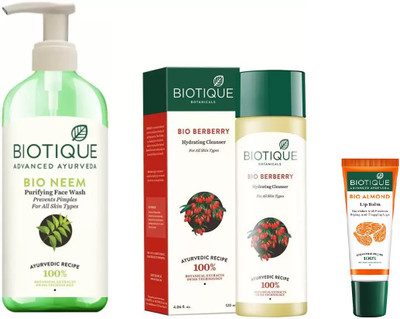 

BIOTIQUE BIO Neem Purifying Face Wash For All Skin Types, BERBERRY HYDRATING CLEANSER FOR ALL SKIN TYPES,LIP BALM(Set of 3)