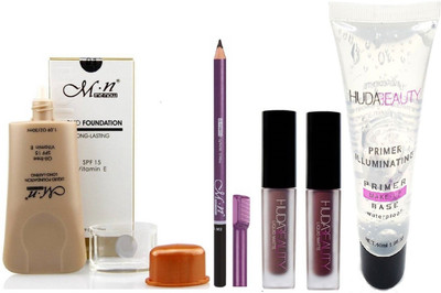 

MN GIRLS PACK WITH OIL FREE LONG LASTING FOUNDATION,WATERPROOF EYE BROW PENCIL,LIQUID MATTE LIPSTICK WITH MAKE BASE WATERPROOF PRIMER PACK(Set of 5)