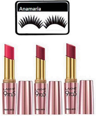 

anamaria Eyelashes & Lakme 9 to 5 Primer Matte Lipstick (Pack Of 3)(Set of 4)