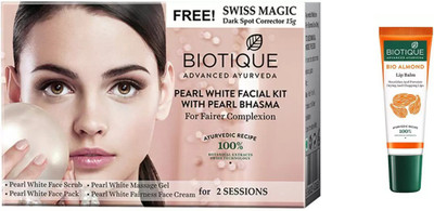 

BIOTIQUE BIO Pearl White Facial Kit with Pearl Bhasma, LIP BALM(Set of 2)