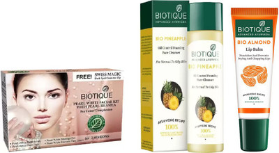 

BIOTIQUE BIO Pearl White Facial Kit, Pineapple Oil Control Face Cleanser For Normal To Oil Skin, lip balm(Set of 3)