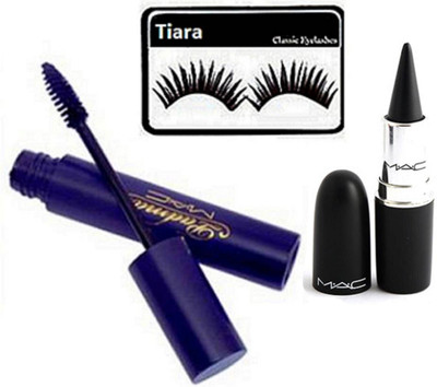 

tiara Eyelashes,Mac Padma Eyeliner,Stick Kajal(Set of 3)