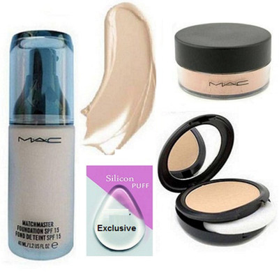 

Exclusive Silicon Puff & Mac Matchmaster Foundation & Mac Compact & Loose Powder(Set of 4)