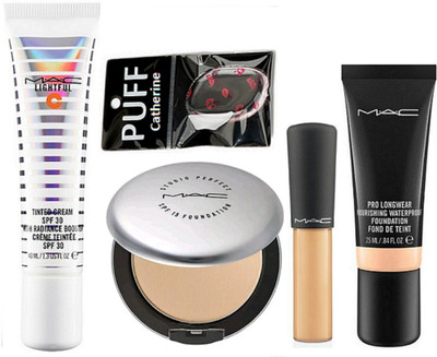 

catherine silicon puff with pro long wear foundation, mineralize concealer, studio perfect compact, lightful tinted cream(Set of 5)