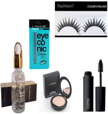 

FASHION 1 Combo of mac smoothing perfecting primer,compact,mascara,eyelashe with eyeconic kajal(Set of 5)