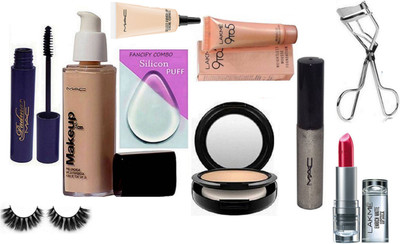 

FANCIFY COMBO Silicon Puff, Makeup Pro Longwear Foundation & Mac Compact & LAkme 9 to 5 Mousse & Mac Eyeliner & Mascara & Select Cover-Up & Eyelashes & Curler & Lakme Enrich Lipstick(Set of 10)