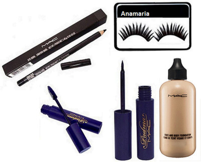 

anamaria Eyelashes & Mac Pencil Kajal & Padma Eyeliner & Mascara, Face&Body Foundation(Set of 5)