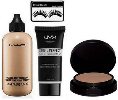 

Divas Beauty Eyelashes Face and body Foundation& Studio perfect primer&compact(Set of 4)