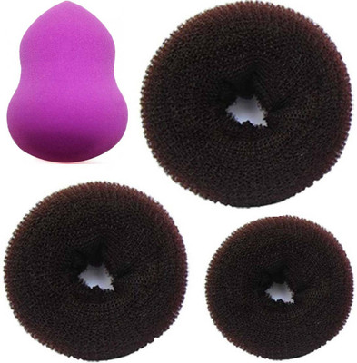 

Bella Hararo 4pc Set Hair Donut cum Juda Puff, Hair Donut Bun Maker, Shape Makeup Foundation Sponge Puff(Set of 4)