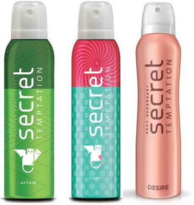 

Secret Temptation Affair, Candy and Desire Deodorant Combo Pack for women 150 ML each (Pack of 3) Deodorant Spray - For Women(450 ml, Pack of 3)