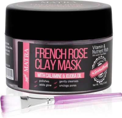 

Matra French Rose Clay Kaolin Mask – with Bentonite, Calamine & Jojoba Oil – Free Face Mask Brush – Skin Polishing and Glow Mask – Anti-acne, pore cleanser - scar and blemish minimizer(100 g)