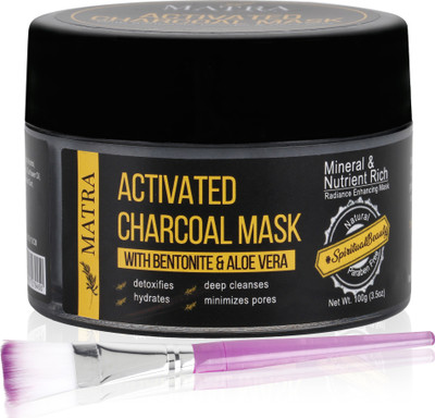 

Matra Activated Charcoal Mask with Bentonite and Aloe-vera – Blackhead reduction and pore minimizer – Free Face Mask Brush – acne control, oil balance and hydration mask(100 g)