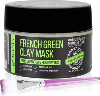 

Matra French Green Clay Mask – with Green Tea and Rice Enzymes – Free Face Mask Brush – Exfoliating Facial Mask for blackheads and de-tan treatment(100 g)