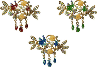 

Prime Colorful Artificial Hair Clips/Pins For Women and Girls, Hair Accessories, Set Of 3 Pcs, Back Pin(Multicolor)