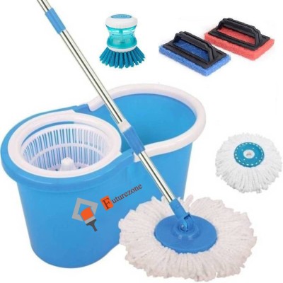 FUTUREZONE Â® Magic Dry Bucket Mop - 360 Degree Self Spin Wringing With 2 Super Absorbers,1 Sink brush,2 Tile brush G1100 Mop Set Mop Set, Scrub Pad, Toilet Brush
