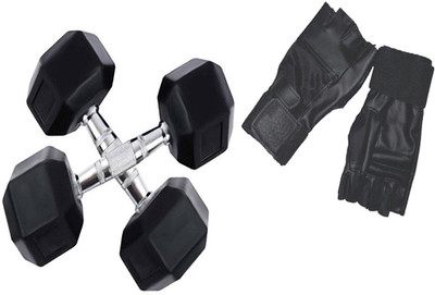 

StepInnStore ''HI-QUALITY '' 5*KG (2.5*KG EACH) HEXAGONAL DUMBBELLS WITH LEATHER GYM GLOVES Gym & Fitness Kit