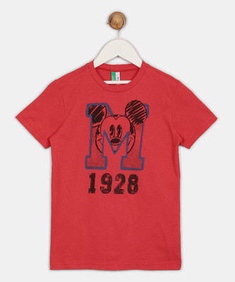United Colors of Benetton Boys Printed Cotton Blend T Shirt(Red, Pack of 1)