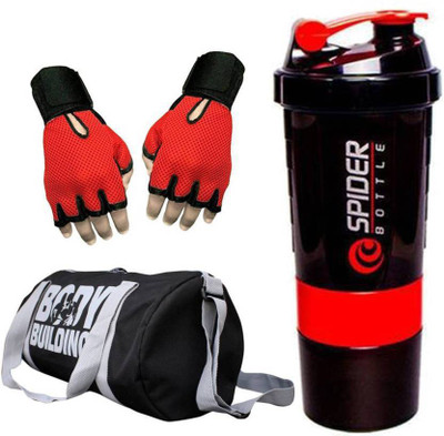 

Spider Combo of 3 -Gym Bag,Gloves and Shaker (Red) Gym & Fitness Kit