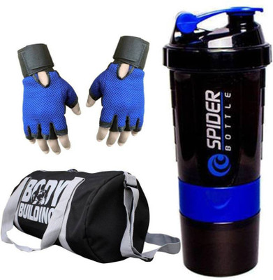 

Megus Combo of 3 -Gym Bag,Gloves and Shaker (Blue) Gym & Fitness Kit