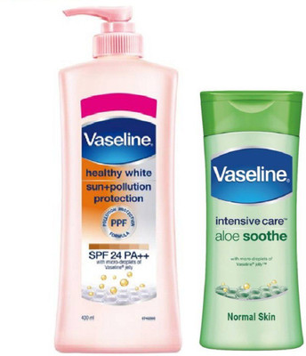 

Vaseline healthy white body lotion and intensive care aloe soothe body lotion 400ML + 100ML(500 ml)