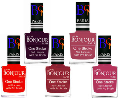 

Bonjour Paris Stylish Nail Polish Set of 5 Pcs 01-02-03-11-14 Orange,Plum,Maroon,Mauve,Magenta(Pack of 5)