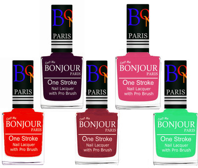 

Bonjour Paris Stylish Nail Polish Set of 5 Pcs 01-02-03-10-47 Orange,Plum,Maroon,Peach,Neon Green(Pack of 5)