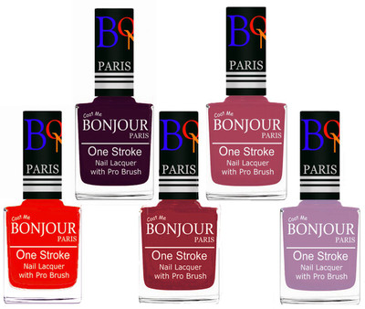 

Bonjour Paris Stylish Nail Polish Set of 5 Pcs 01-02-03-11-28 Orange,Plum,Maroon,Mauve,Light Purple(Pack of 5)