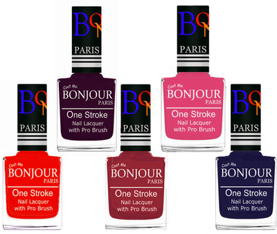 

Bonjour Paris Stylish Nail Polish Set of 5 Pcs 01-02-03-10-29 Orange,Plum,Maroon,Peach,Blue(Pack of 5)