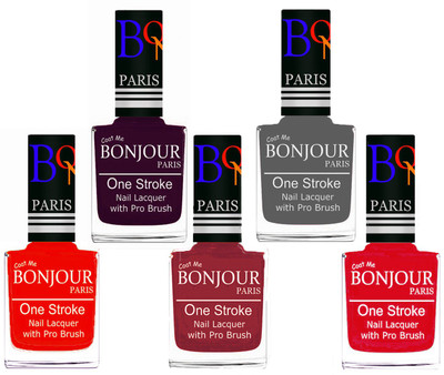 

Bonjour Paris Stylish Nail Polish Set of 5 Pcs 01-02-03-22-45 Orange,Plum,Maroon,Grey,Royal Pink(Pack of 5)