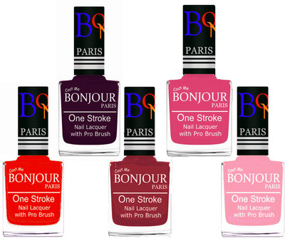 

Bonjour Paris Stylish Nail Polish Set of 5 Pcs 01-02-03-10-30 Orange,Plum,Maroon,Peach,Baby Pink(Pack of 5)