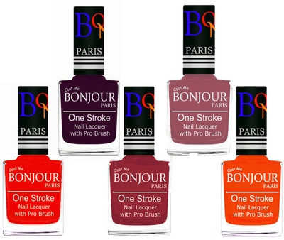 

Bonjour Paris Stylish Nail Polish Set of 5 Pcs 01-02-03-05-46 Orange,Plum,Maroon,Nude,Neon Orange(Pack of 5)