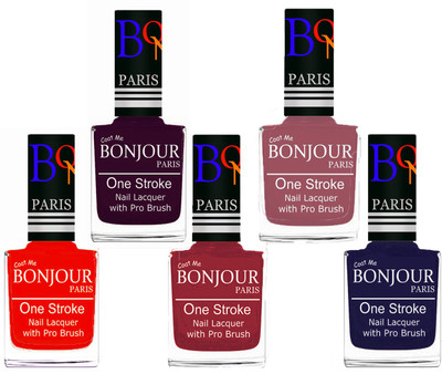 

Bonjour Paris Stylish Nail Polish Set of 5 Pcs 01-02-03-05-29 Orange,Plum,Maroon,Nude,Blue(Pack of 5)