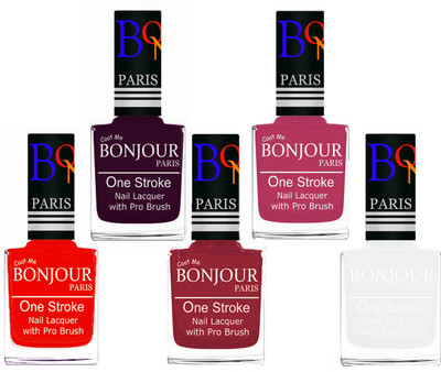 

Bonjour Paris Stylish Nail Polish Set of 5 Pcs 01-02-03-14-19 Orange,Plum,Maroon,Magenta,White(Pack of 5)