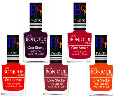

Bonjour Paris Stylish Nail Polish Set of 5 Pcs 01-02-03-04-46 Orange,Plum,Maroon,Pink,Neon Orange(Pack of 5)