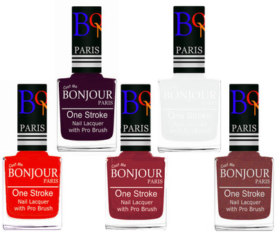 

Bonjour Paris Stylish Nail Polish Set of 5 Pcs 01-02-03-19-37 Orange,Plum,Maroon,White,Copper(Pack of 5)