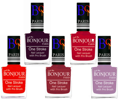 

Bonjour Paris Stylish Nail Polish Set of 5 Pcs 01-02-03-04-28 Orange,Plum,Maroon,Pink,Light Purple(Pack of 5)