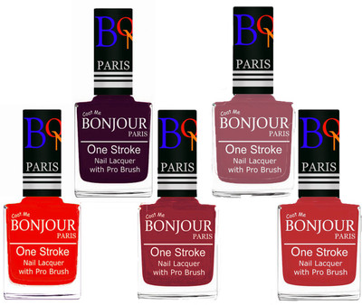 

Bonjour Paris Stylish Nail Polish Set of 5 Pcs 01-02-03-05-08 Orange,Plum,Maroon,Nude,Red(Pack of 5)
