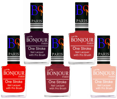 

Bonjour Paris Stylish Nail Polish Set of 5 Pcs 01-02-03-08-24 Orange,Plum,Maroon,Red,Off Pink(Pack of 5)