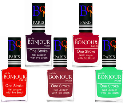 

Bonjour Paris Stylish Nail Polish Set of 5 Pcs 01-02-03-04-47 Orange,Plum,Maroon,Pink,Neon Green(Pack of 5)