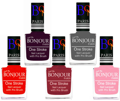 

Bonjour Paris Stylish Nail Polish Set of 5 Pcs 01-02-03-22-30 Orange,Plum,Maroon,Grey,Baby Pink(Pack of 5)