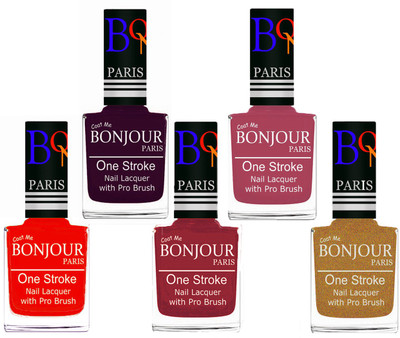 

Bonjour Paris Stylish Nail Polish Set of 5 Pcs 01-02-03-11-43 Orange,Plum,Maroon,Mauve,Golden Shimmer(Pack of 5)