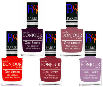 

Bonjour Paris Stylish Nail Polish Set of 5 Pcs 01-02-03-05-28 Orange,Plum,Maroon,Nude,Light Purple(Pack of 5)